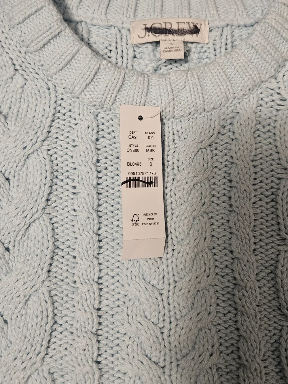 J. Crew Cable Knit Crewneck Sweater - Pale Blue Size Small